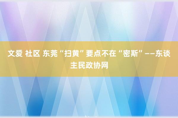 文爱 社区 东莞“扫黄”要点不在“密斯”——东谈主民政协网